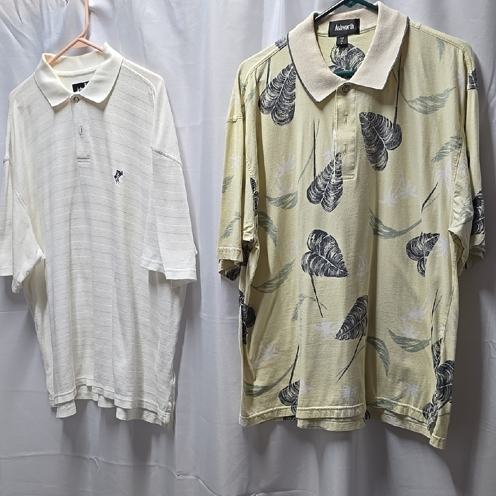2'-Ashworth  White/ Olive  Golf Shirts Size Large. ( 019)